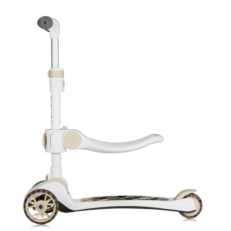 Trotineta, Lionelo, Franky, Multifunctionala, Pliabila, Pana la 50 kg, Bicicleta cu 3 roti si trotineta de echilibru, Ghidon reglabil, Sezut detasabil, Roti cu LED, Conform cu EN71, EN62115, 12 luni+, Bej - gogobaby.ro