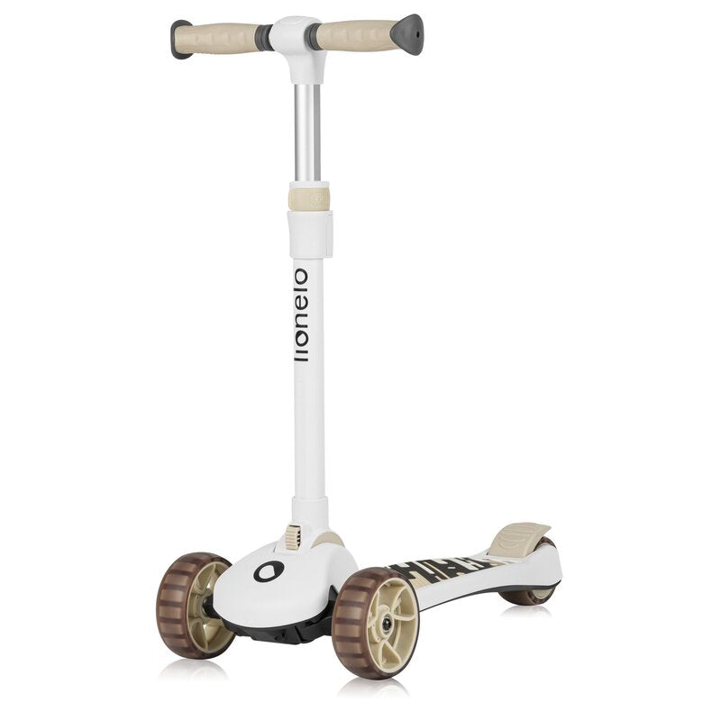 Trotineta, Lionelo, Franky, Multifunctionala, Pliabila, Pana la 50 kg, Bicicleta cu 3 roti si trotineta de echilibru, Ghidon reglabil, Sezut detasabil, Roti cu LED, Conform cu EN71, EN62115, 12 luni+, Bej - gogobaby.ro