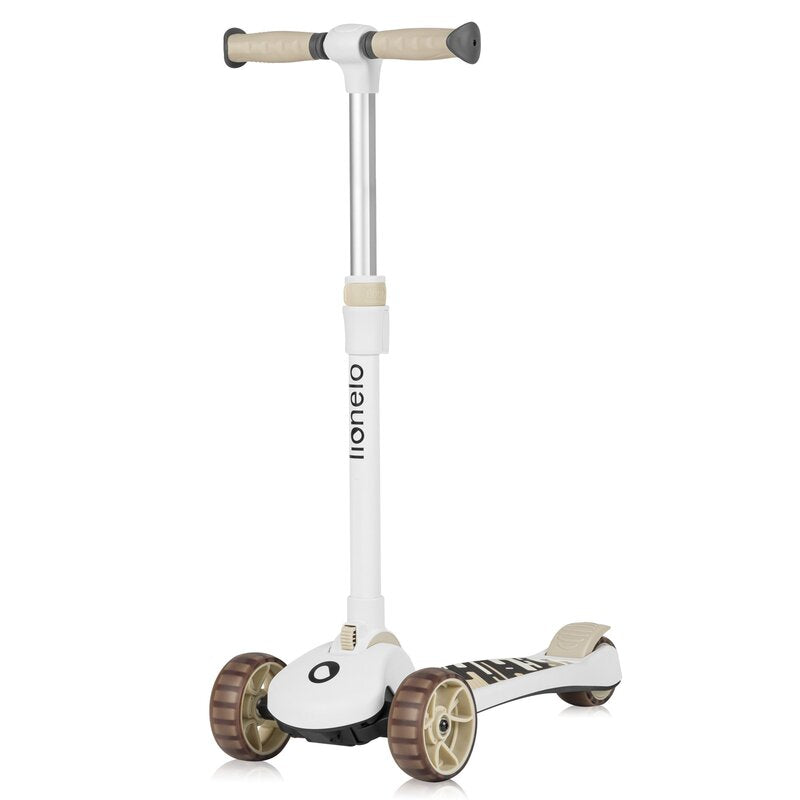 Trotineta, Lionelo, Franky, Multifunctionala, Pliabila, Pana la 50 kg, Bicicleta cu 3 roti si trotineta de echilibru, Ghidon reglabil, Sezut detasabil, Roti cu LED, Conform cu EN71, EN62115, 12 luni+, Bej - gogobaby.ro