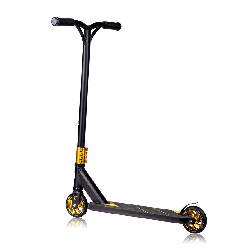 Trotineta, Lionelo, Whizz, Pentru Acrobatii, Rulmenti ABEC-9, Sistemul de compresie IHC 9, 20 - 100 kg, Conform cu standardul european de securitate EN14619, Galben/Negru - gogobaby.ro