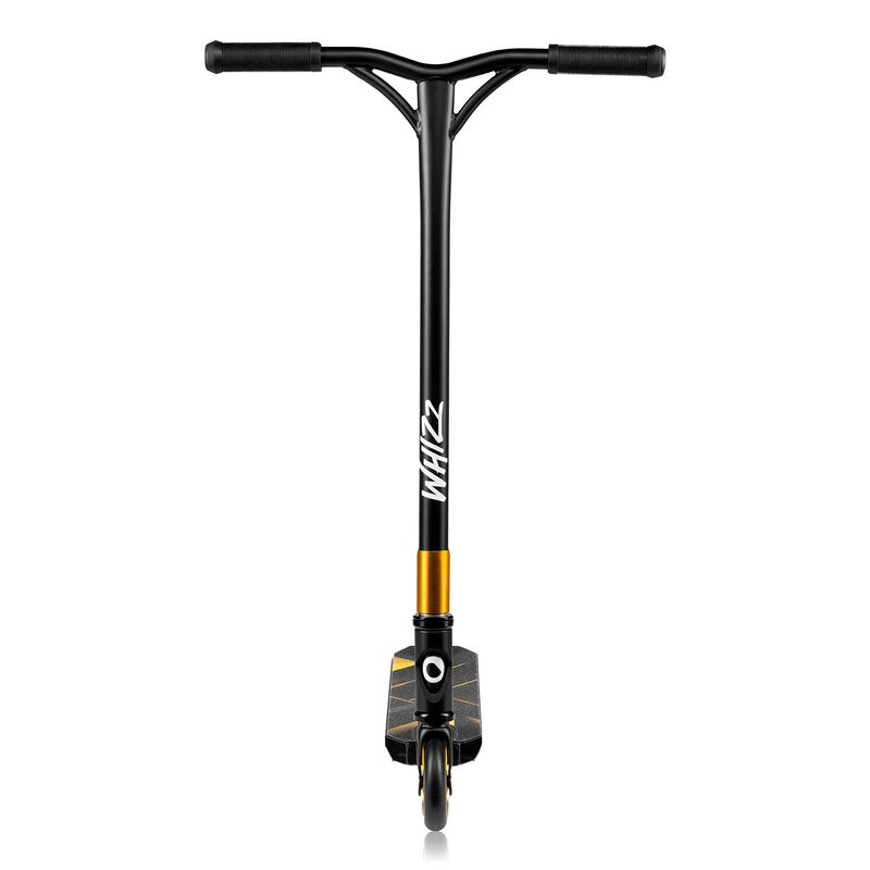Trotineta, Lionelo, Whizz, Pentru Acrobatii, Rulmenti ABEC-9, Sistemul de compresie IHC 9, 20 - 100 kg, Conform cu standardul european de securitate EN14619, Galben/Negru - gogobaby.ro