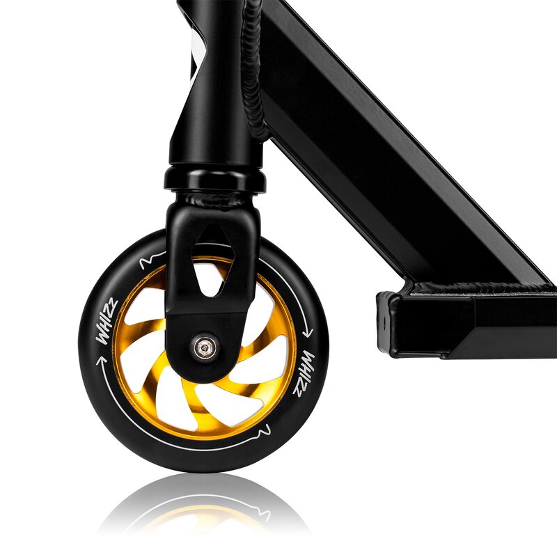 Trotineta, Lionelo, Whizz, Pentru Acrobatii, Rulmenti ABEC-9, Sistemul de compresie IHC 9, 20 - 100 kg, Conform cu standardul european de securitate EN14619, Galben/Negru - gogobaby.ro