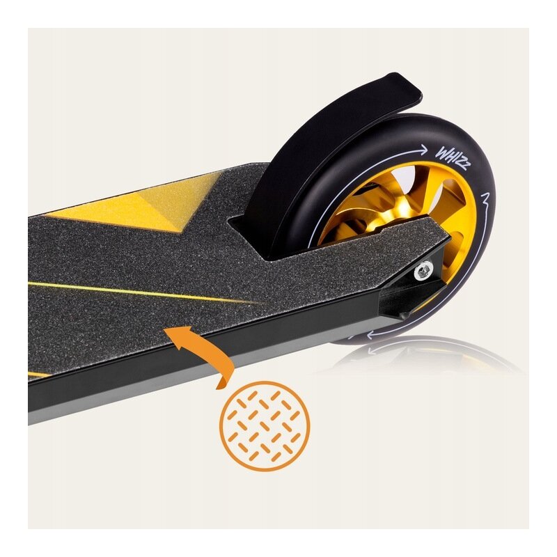 Trotineta, Lionelo, Whizz, Pentru Acrobatii, Rulmenti ABEC-9, Sistemul de compresie IHC 9, 20 - 100 kg, Conform cu standardul european de securitate EN14619, Galben/Negru - gogobaby.ro