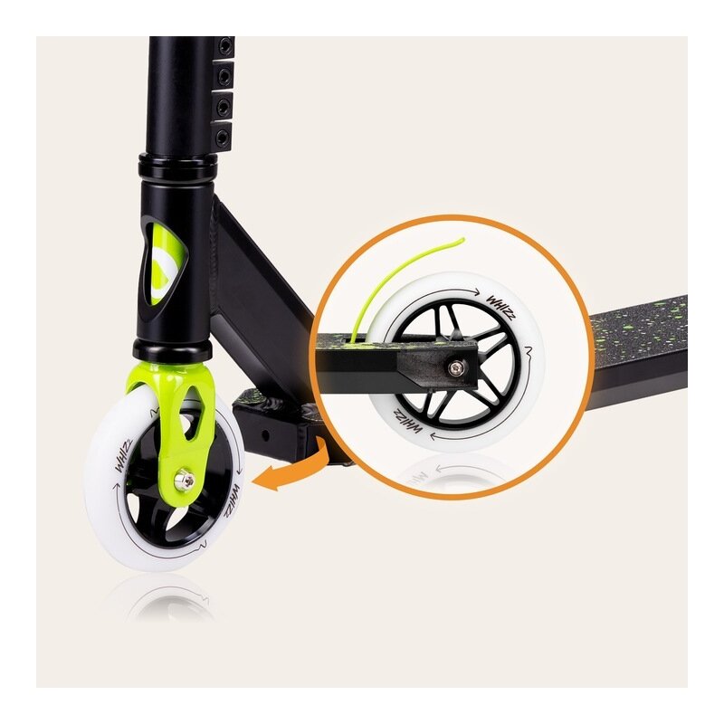 Trotineta, Lionelo, Whizz, Pentru Acrobatii, Rulmenti ABEC-9, Sistemul de compresie IHC 9, 20 - 100 kg, Conform cu standardul european de securitate EN14619, Verde/Negru - gogobaby.ro