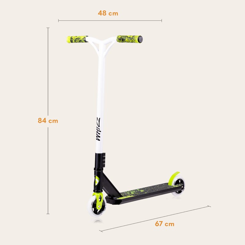 Trotineta, Lionelo, Whizz, Pentru Acrobatii, Rulmenti ABEC-9, Sistemul de compresie IHC 9, 20 - 100 kg, Conform cu standardul european de securitate EN14619, Verde/Negru - gogobaby.ro