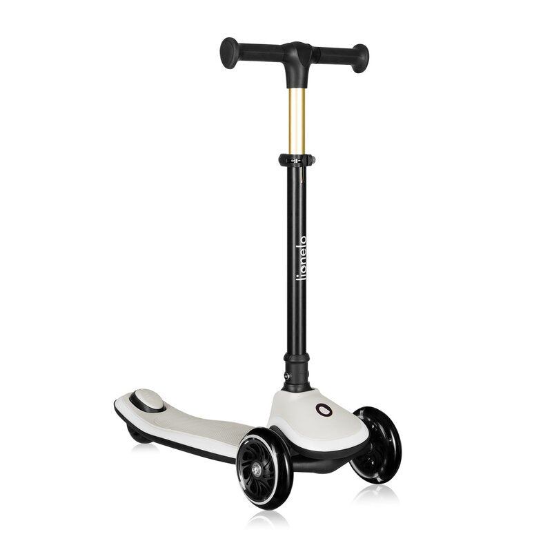 Trotineta pentru copii, Lionelo, Mey, Ultrapliabila, Cu lumini si cosulet, Maner ajustabil pe inaltime, 3 ani+, Pana la 50 Kg, Ultra usor, 2.8 kg, Conform cu standardul EN71-1/2/3, Certificata Intertek, Bej - gogobaby.ro