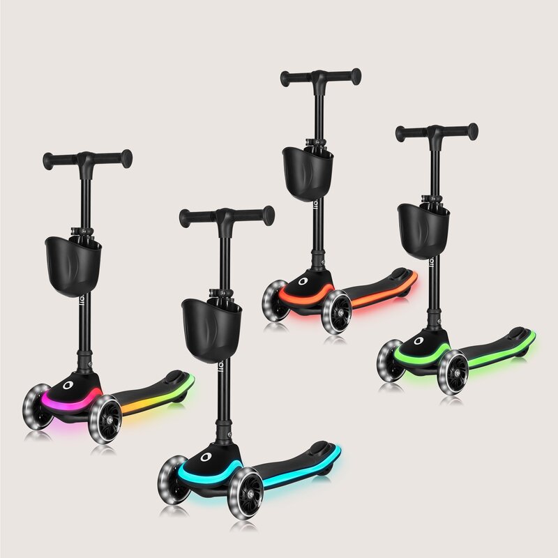 Trotineta pentru copii, Lionelo, Mey, Ultrapliabila, Cu lumini si cosulet, Maner ajustabil pe inaltime, 3 ani+, Pana la 50 Kg, Ultra usor, 2.8 kg, Conform cu standardul EN71-1/2/3, Certificata Intertek, Bej - gogobaby.ro