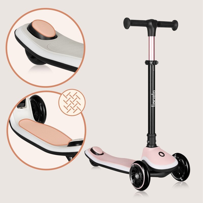 Trotineta pentru copii, Lionelo, Mey, Ultrapliabila, Cu lumini si cosulet, Maner ajustabil pe inaltime, 3 ani+, Pana la 50 Kg, Ultra usor, 2.8 kg, Conform cu standardul EN71-1/2/3, Certificata Intertek, Roz - gogobaby.ro