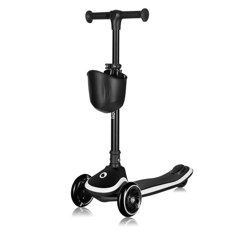 Trotineta pentru copii, Lionelo, Mey, Ultrapliabila, Cu lumini si cosulet, Maner ajustabil pe inaltime, 3 ani+, Pana la 50 Kg, Ultra usor, 2.8 kg, Conform cu standardul EN71-1/2/3, Certificata Intertek, Negru - gogobaby.ro