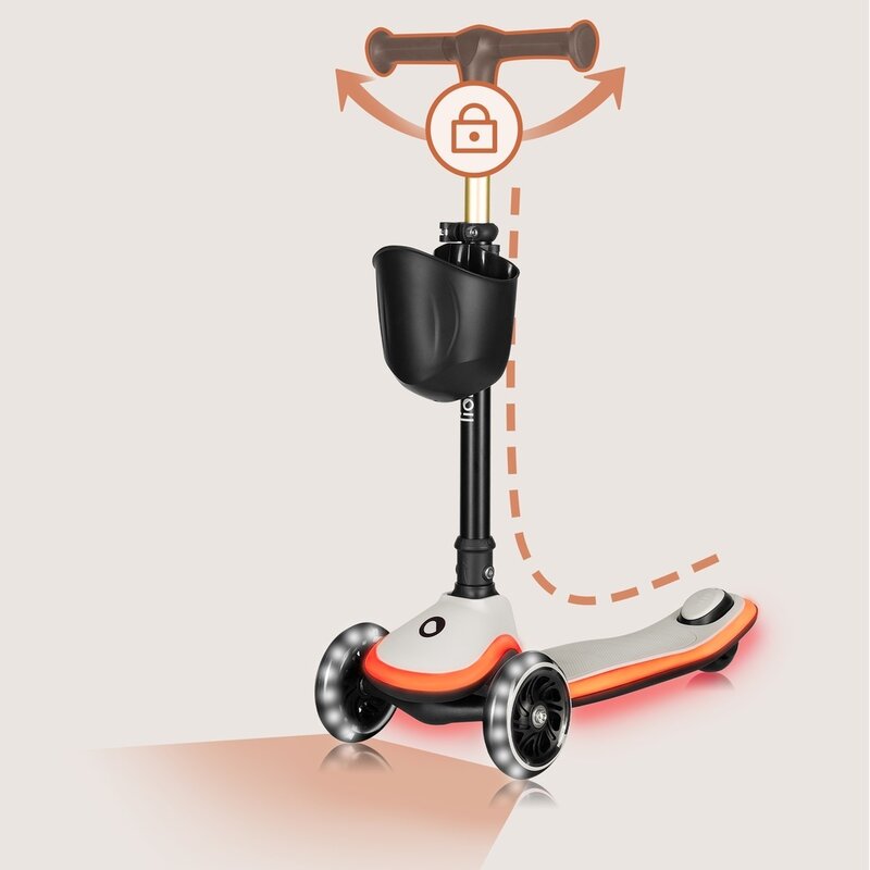 Trotineta pentru copii, Lionelo, Mey, Ultrapliabila, Cu lumini si cosulet, Maner ajustabil pe inaltime, 3 ani+, Pana la 50 Kg, Ultra usor, 2.8 kg, Conform cu standardul EN71-1/2/3, Certificata Intertek, Bej - gogobaby.ro