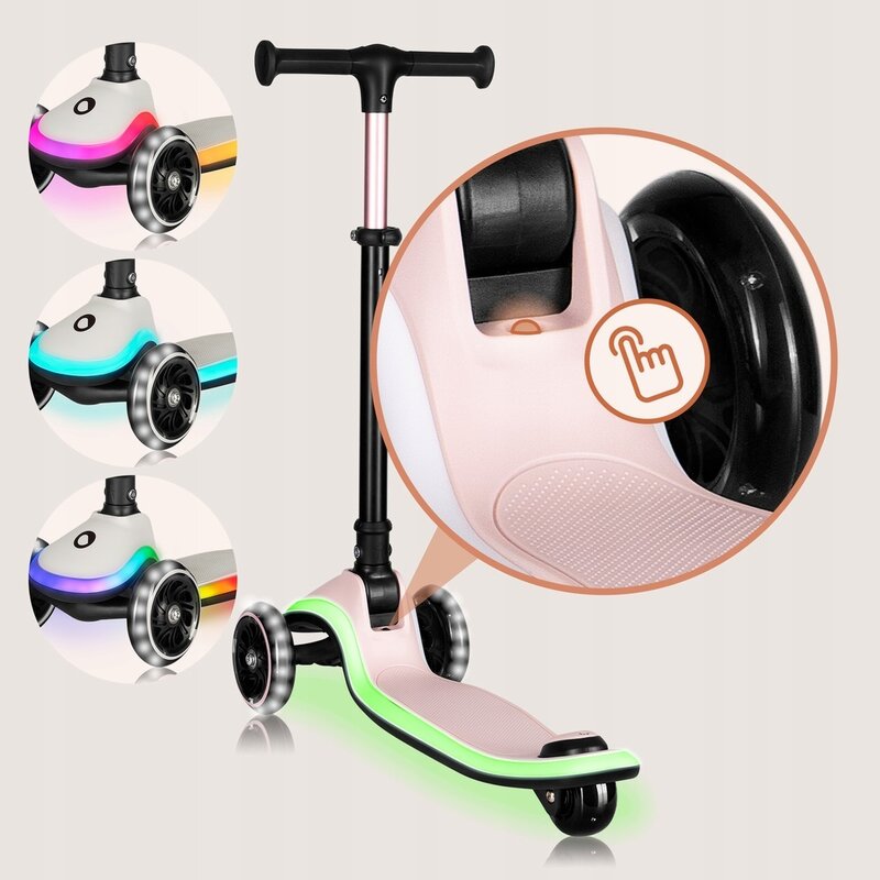 Trotineta pentru copii, Lionelo, Mey, Ultrapliabila, Cu lumini si cosulet, Maner ajustabil pe inaltime, 3 ani+, Pana la 50 Kg, Ultra usor, 2.8 kg, Conform cu standardul EN71-1/2/3, Certificata Intertek, Roz - gogobaby.ro
