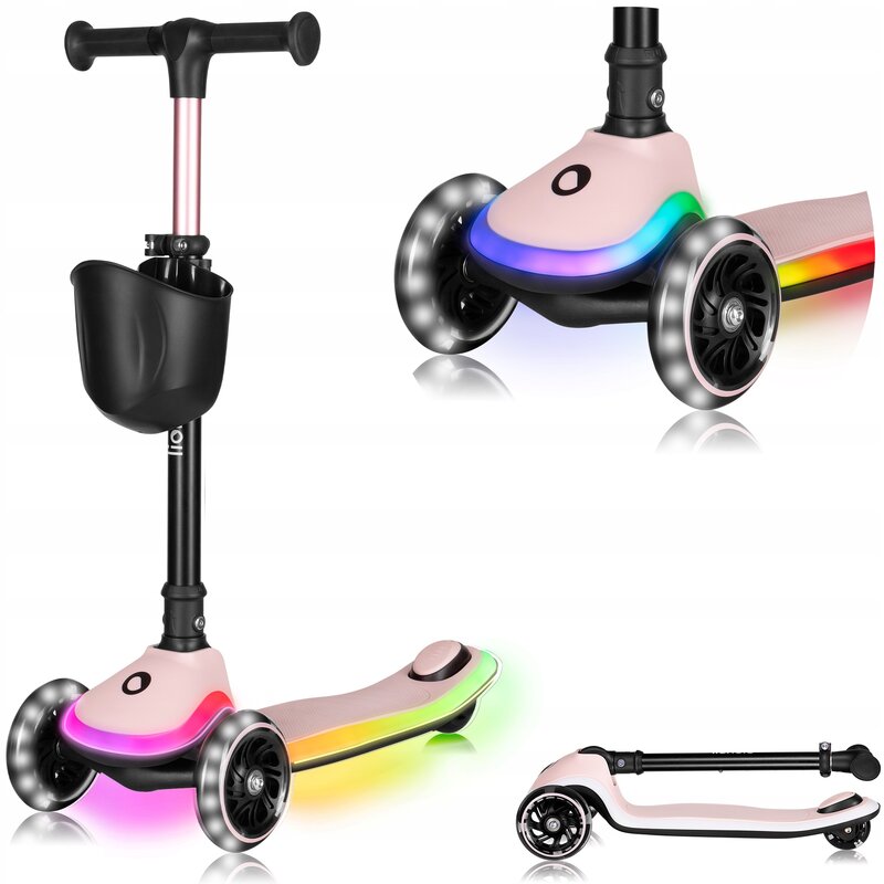 Trotineta pentru copii, Lionelo, Mey, Ultrapliabila, Cu lumini si cosulet, Maner ajustabil pe inaltime, 3 ani+, Pana la 50 Kg, Ultra usor, 2.8 kg, Conform cu standardul EN71-1/2/3, Certificata Intertek, Roz - gogobaby.ro