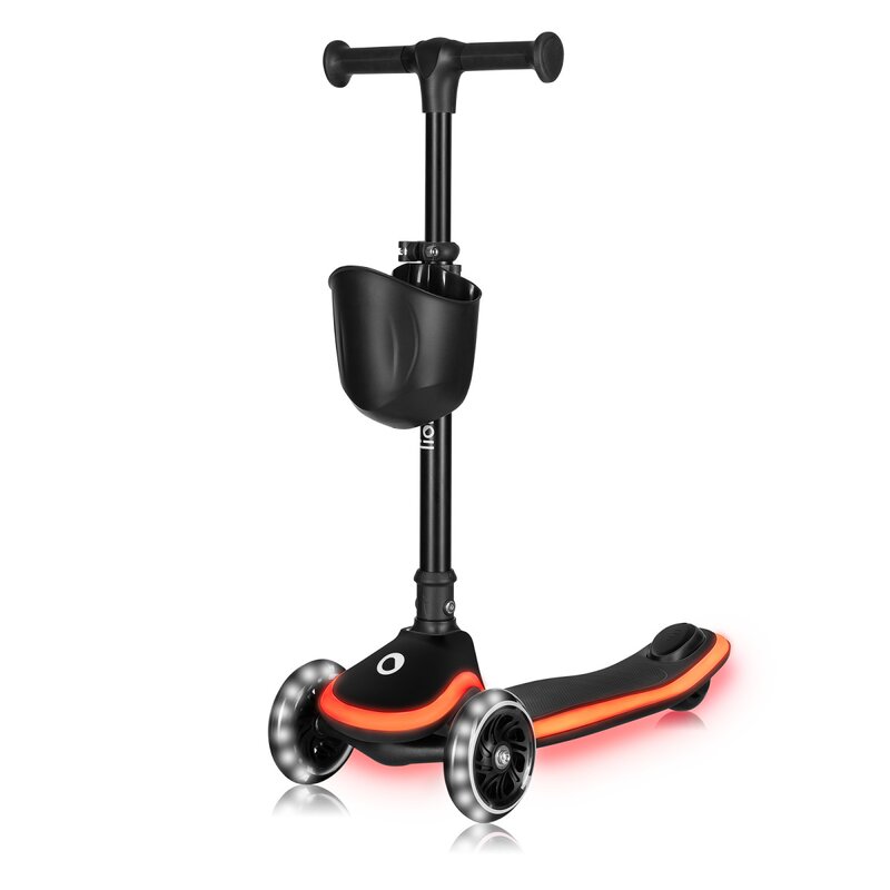 Trotineta pentru copii, Lionelo, Mey, Ultrapliabila, Cu lumini si cosulet, Maner ajustabil pe inaltime, 3 ani+, Pana la 50 Kg, Ultra usor, 2.8 kg, Conform cu standardul EN71-1/2/3, Certificata Intertek, Negru - gogobaby.ro