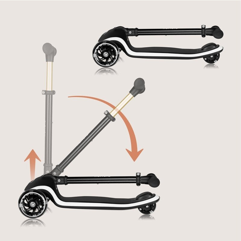 Trotineta pentru copii, Lionelo, Mey, Ultrapliabila, Cu lumini si cosulet, Maner ajustabil pe inaltime, 3 ani+, Pana la 50 Kg, Ultra usor, 2.8 kg, Conform cu standardul EN71-1/2/3, Certificata Intertek, Negru - gogobaby.ro