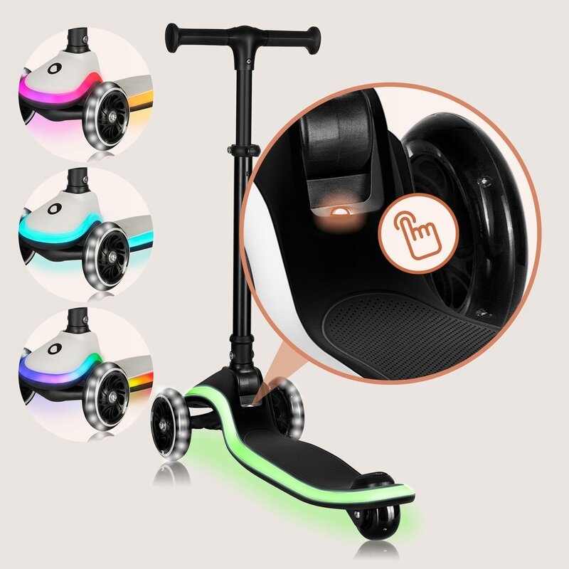 Trotineta pentru copii, Lionelo, Mey, Ultrapliabila, Cu lumini si cosulet, Maner ajustabil pe inaltime, 3 ani+, Pana la 50 Kg, Ultra usor, 2.8 kg, Conform cu standardul EN71-1/2/3, Certificata Intertek, Negru - gogobaby.ro