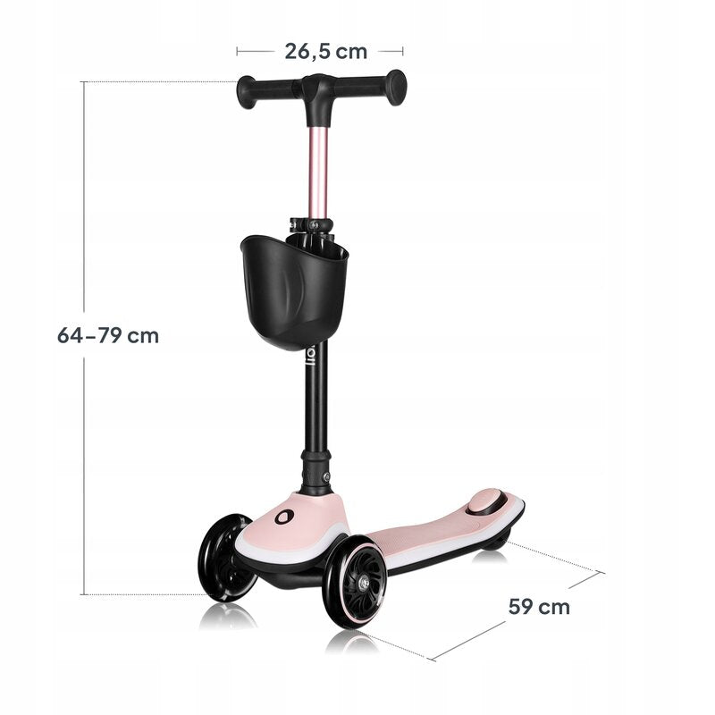 Trotineta pentru copii, Lionelo, Mey, Ultrapliabila, Cu lumini si cosulet, Maner ajustabil pe inaltime, 3 ani+, Pana la 50 Kg, Ultra usor, 2.8 kg, Conform cu standardul EN71-1/2/3, Certificata Intertek, Roz - gogobaby.ro