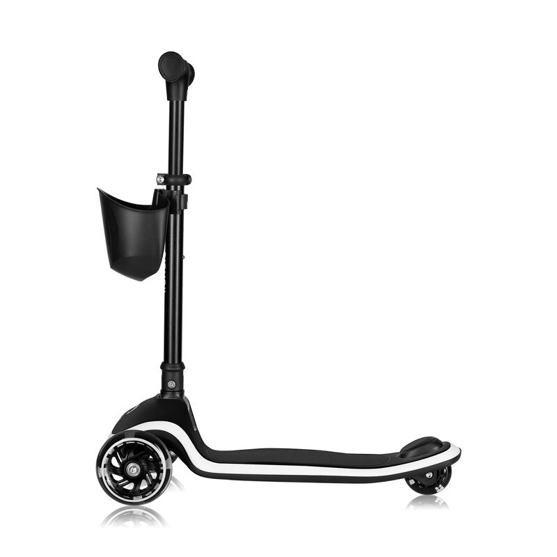 Trotineta pentru copii, Lionelo, Mey, Ultrapliabila, Cu lumini si cosulet, Maner ajustabil pe inaltime, 3 ani+, Pana la 50 Kg, Ultra usor, 2.8 kg, Conform cu standardul EN71-1/2/3, Certificata Intertek, Negru - gogobaby.ro