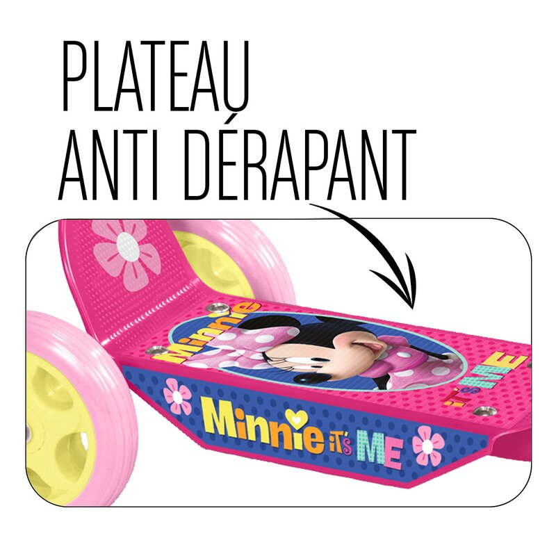 Trotineta, Stamp, Minnie Mouse, Cu 3 roti, Pana la 20 kg, Cu platforma antiderapanta, Cadru din otel, Roti din PVC, Ghidon reglabil, 2-4 ani, Pink