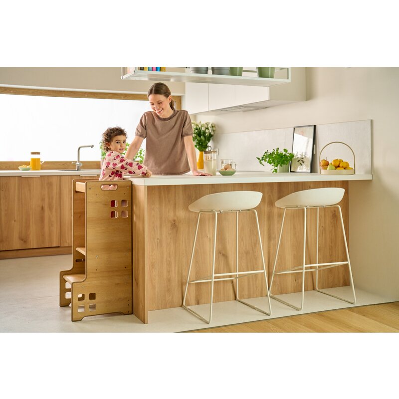 Turn de invatare Montessori, Lionelo, Cass, Functie de raft pentru carti, Pana la 30 kg, 12 luni - 6 ani, Din MDF si furnir, 3 trepte de inaltime, Alb