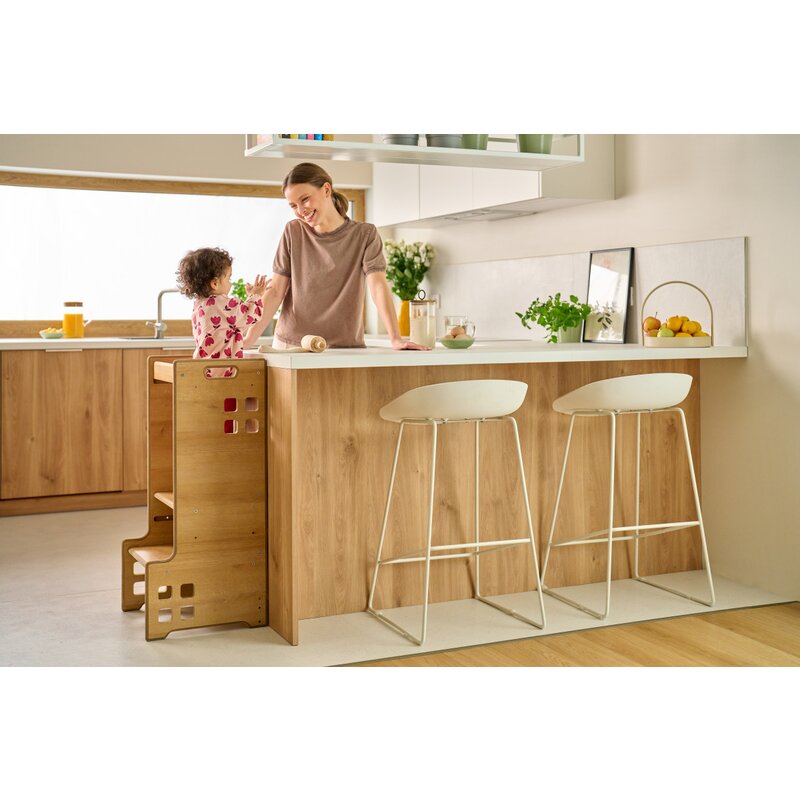Turn de invatare Montessori, Lionelo, Cass, Functie de raft pentru carti, Pana la 30 kg, 12 luni - 6 ani, Din MDF si furnir, 3 trepte de inaltime, Alb - gogobaby.ro