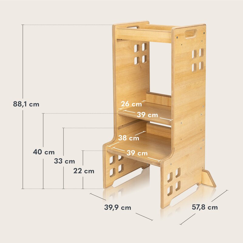 Turn de invatare Montessori, Lionelo, Cass, Functie de raft pentru carti, Pana la 30 kg, 12 luni - 6 ani, Din MDF si furnir, 3 trepte de inaltime, Alb - gogobaby.ro