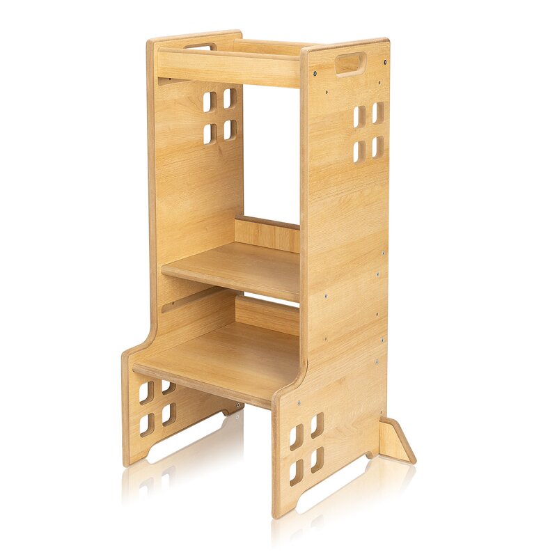 Turn de invatare Montessori, Lionelo, Cass, Functie de raft pentru carti, Pana la 30 kg, 12 luni - 6 ani, Din MDF si furnir, 3 trepte de inaltime, Natur - gogobaby.ro