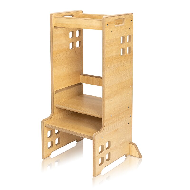 Turn de invatare Montessori, Lionelo, Cass, Functie de raft pentru carti, Pana la 30 kg, 12 luni - 6 ani, Din MDF si furnir, 3 trepte de inaltime, Natur - gogobaby.ro