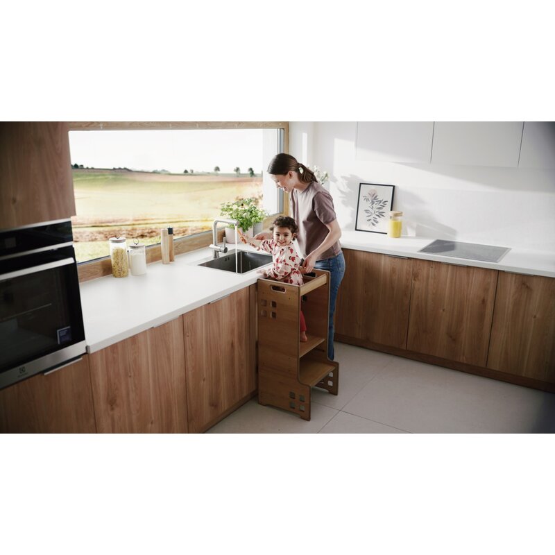 Turn de invatare Montessori, Lionelo, Cass, Functie de raft pentru carti, Pana la 30 kg, 12 luni - 6 ani, Din MDF si furnir, 3 trepte de inaltime, Natur - gogobaby.ro
