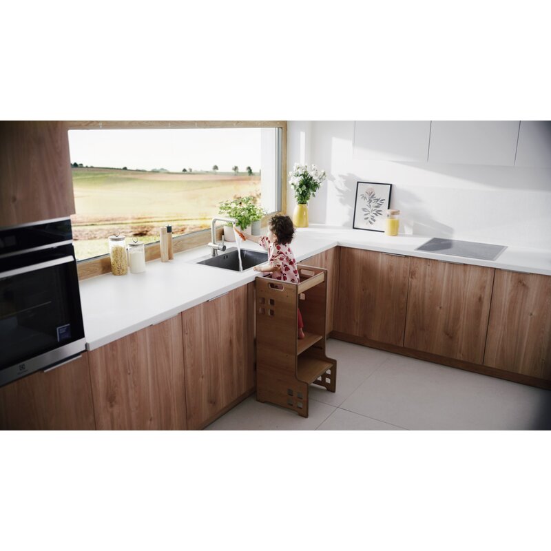 Turn de invatare Montessori, Lionelo, Cass, Functie de raft pentru carti, Pana la 30 kg, 12 luni - 6 ani, Din MDF si furnir, 3 trepte de inaltime, Natur - gogobaby.ro