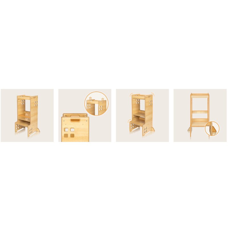 Turn de invatare Montessori, Lionelo, Cass, Functie de raft pentru carti, Pana la 30 kg, 12 luni - 6 ani, Din MDF si furnir, 3 trepte de inaltime, Natur - gogobaby.ro