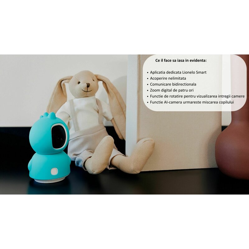 Video monitor, Lionelo, Babyline, View, Cu aplicatia dedicata Lionelo Smart, Integrare AI, Mod de noapte 8 m cu 6 leduri, Unghi 100 grade, 4 cantece si zgomote din natura, Senzor de temperatura si umiditate, Zoom 4X, Alb - gogobaby.ro
