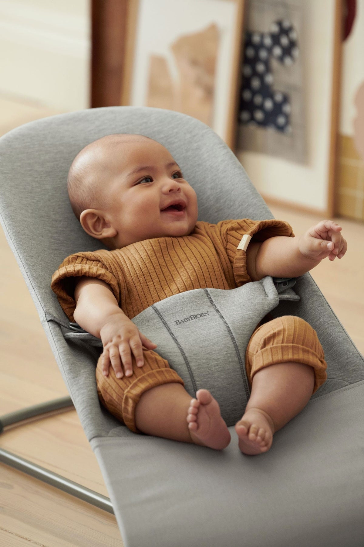 BabyBjorn - Balansoar Bliss Light Grey, 3D Jersey, cu bara de jucarii