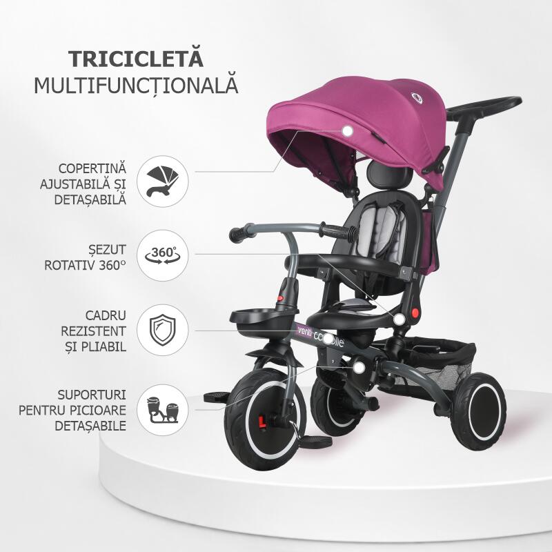 Tricicleta multifunctionala Coccolle Venti Magenta - gogobaby.ro