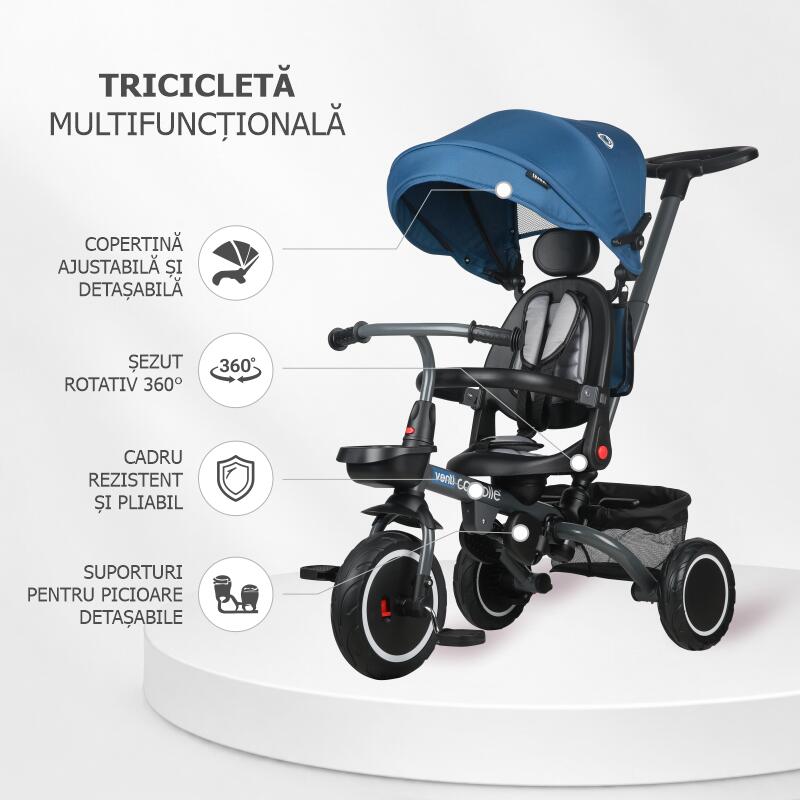 Tricicleta multifunctionala Coccolle Venti Navy blue - gogobaby.ro