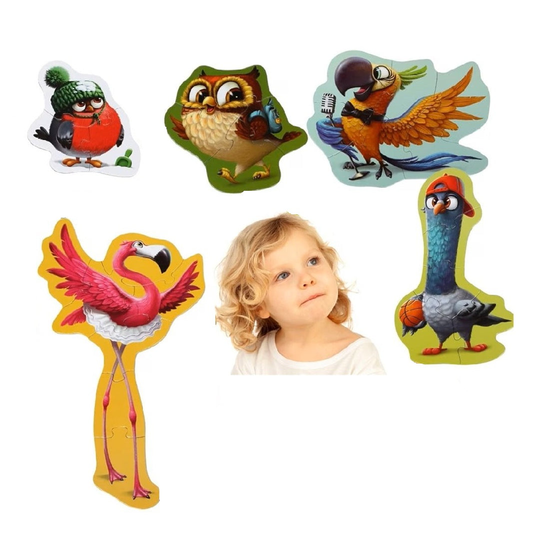 Puzzle pentru copii 5in1, 2 ani+, Puzzlika - Birds - gogobaby.ro