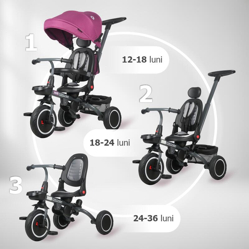 Tricicleta multifunctionala Coccolle Venti Magenta - gogobaby.ro