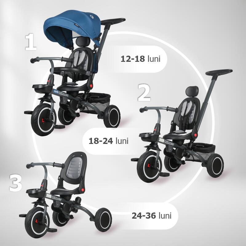 Tricicleta multifunctionala Coccolle Venti Navy blue - gogobaby.ro