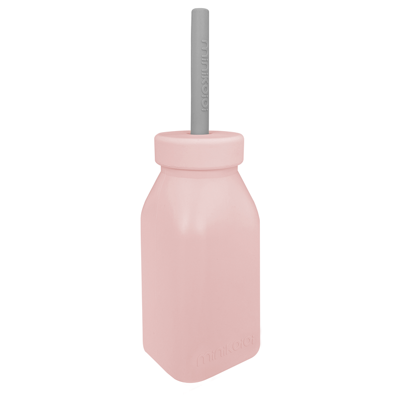 Sticla cu pai din silicon, Minikoioi - Pinky Pink - gogobaby.ro
