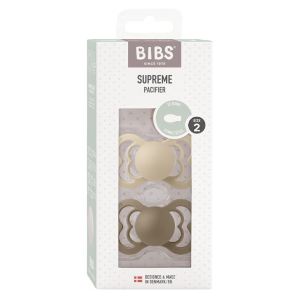 BIBS - Set 2 suzete Supreme Silicon, tetina simetrica, 6 luni + - gogobaby.ro