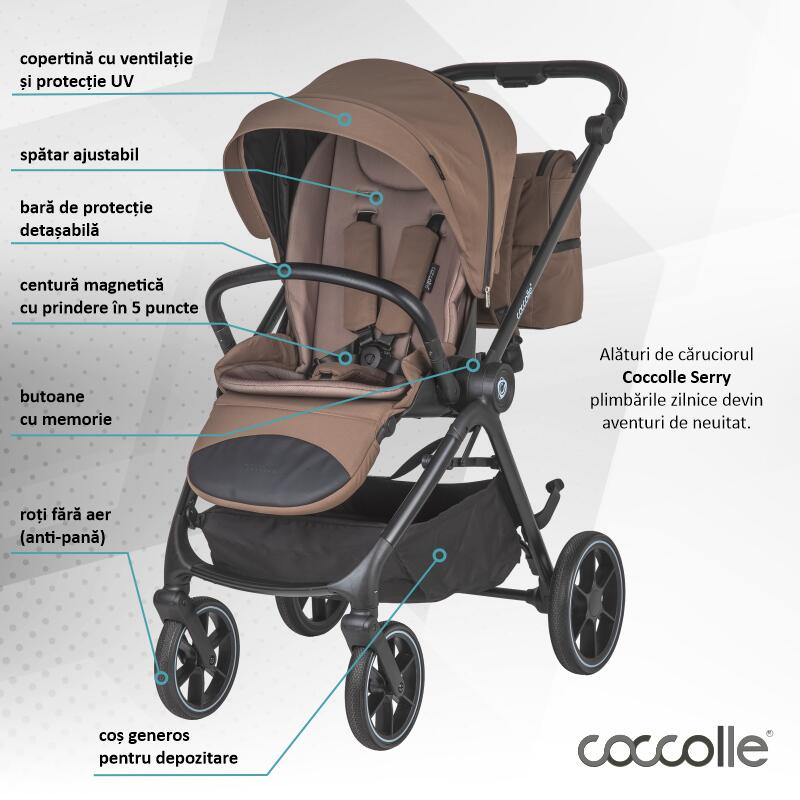 Carucior modular 4in1 Coccolle Serry Light Taupe cu Scoica auto iSize Coccolle Knox Black si Baza isofix iSize Coccolle Knox