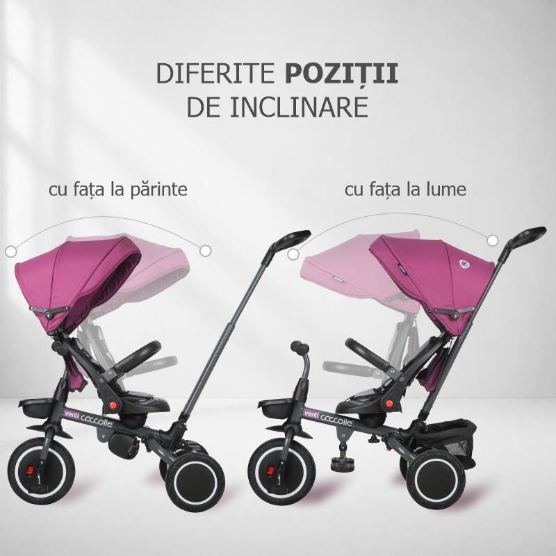 Tricicleta multifunctionala Coccolle Venti Magenta - gogobaby.ro