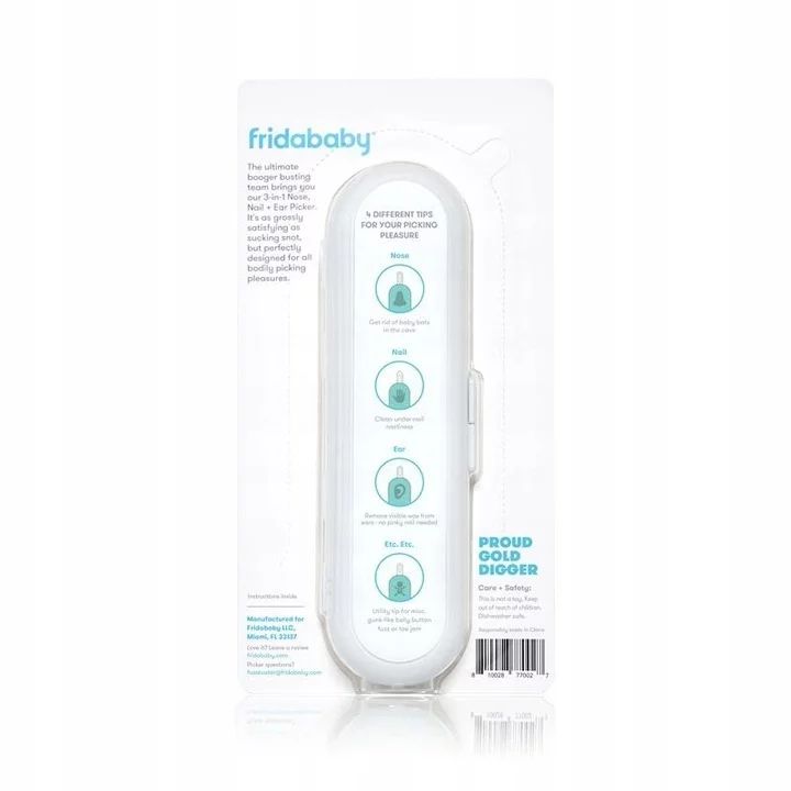 Dispozitiv de curatare, Fridababy, Multifunctional, Cu 4 capete, Pentru unghii, mucoasa nazala, urechi si alte parti ale corpului, Reutilizabil, 0 luni+