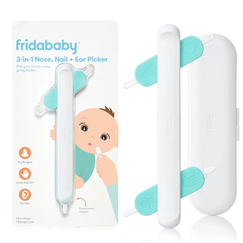 Dispozitiv de curatare, Fridababy, Multifunctional, Cu 4 capete, Pentru unghii, mucoasa nazala, urechi si alte parti ale corpului, Reutilizabil, 0 luni+