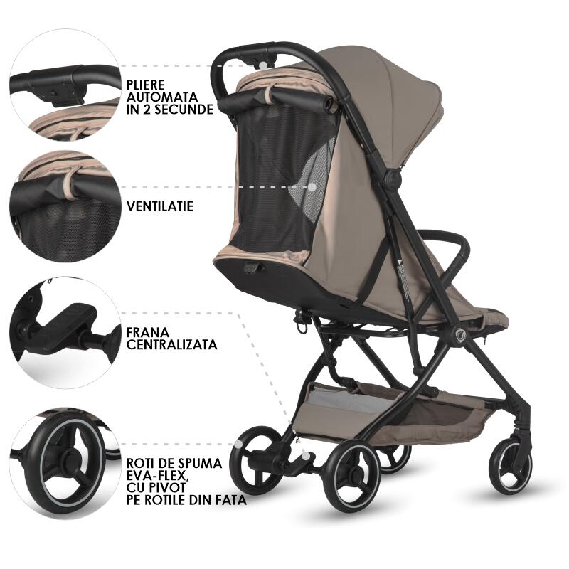 Carucior sport cu pliere automata Coccolle Sierra Taupe brown - gogobaby.ro