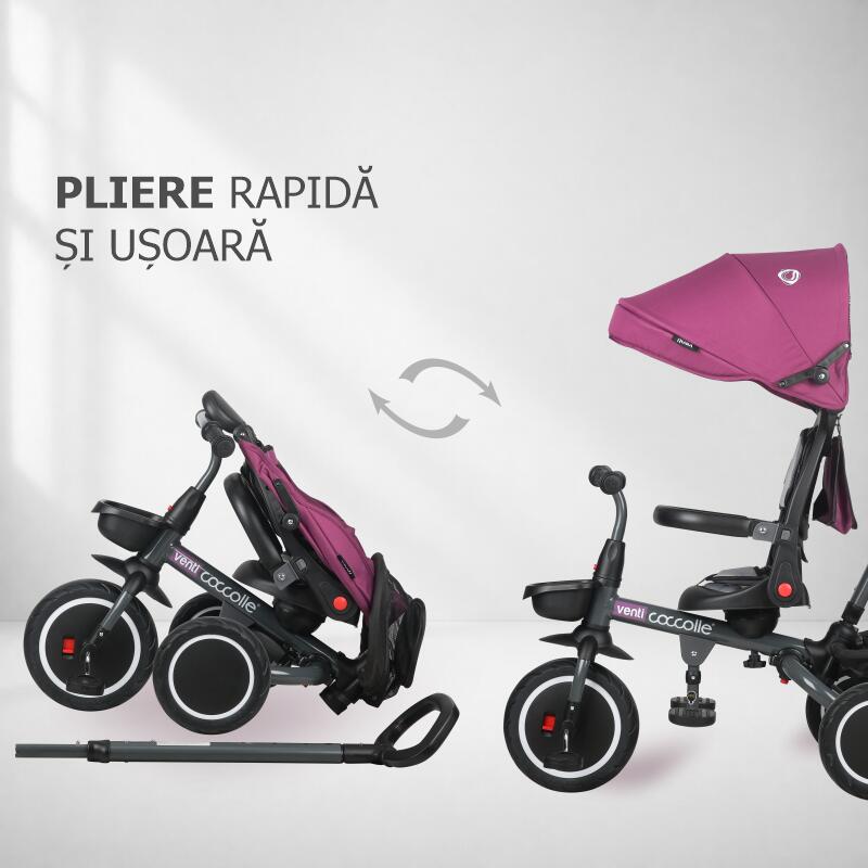Tricicleta multifunctionala Coccolle Venti Magenta - gogobaby.ro