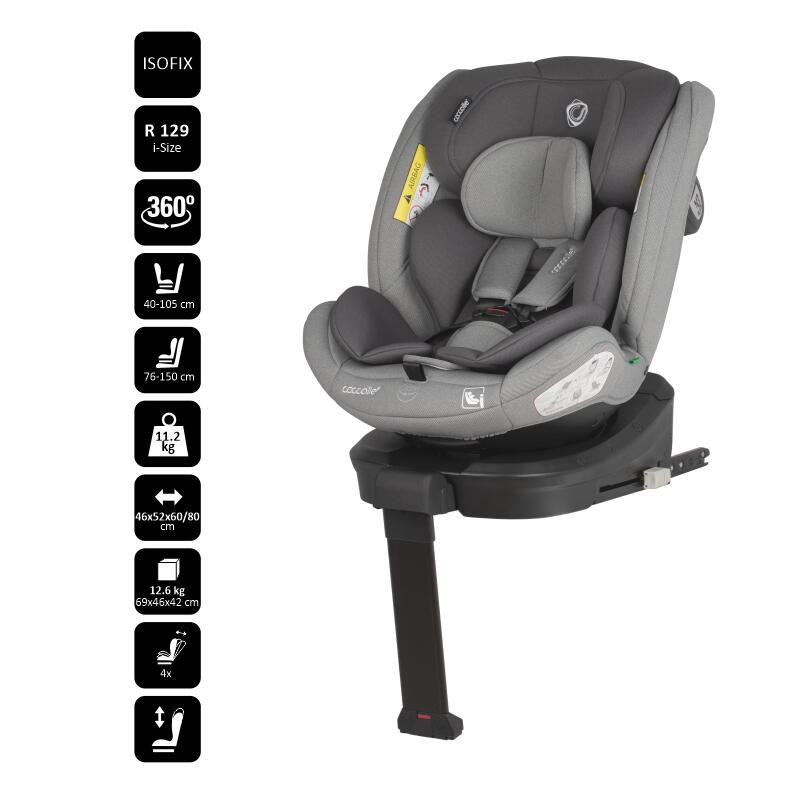 Scaun auto iSize 40-150 cm Coccolle Sidra Moonlit grey+Coccolle protectie bancheta auto mica - gogobaby.ro