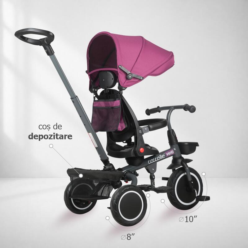 Tricicleta multifunctionala Coccolle Venti Magenta - gogobaby.ro