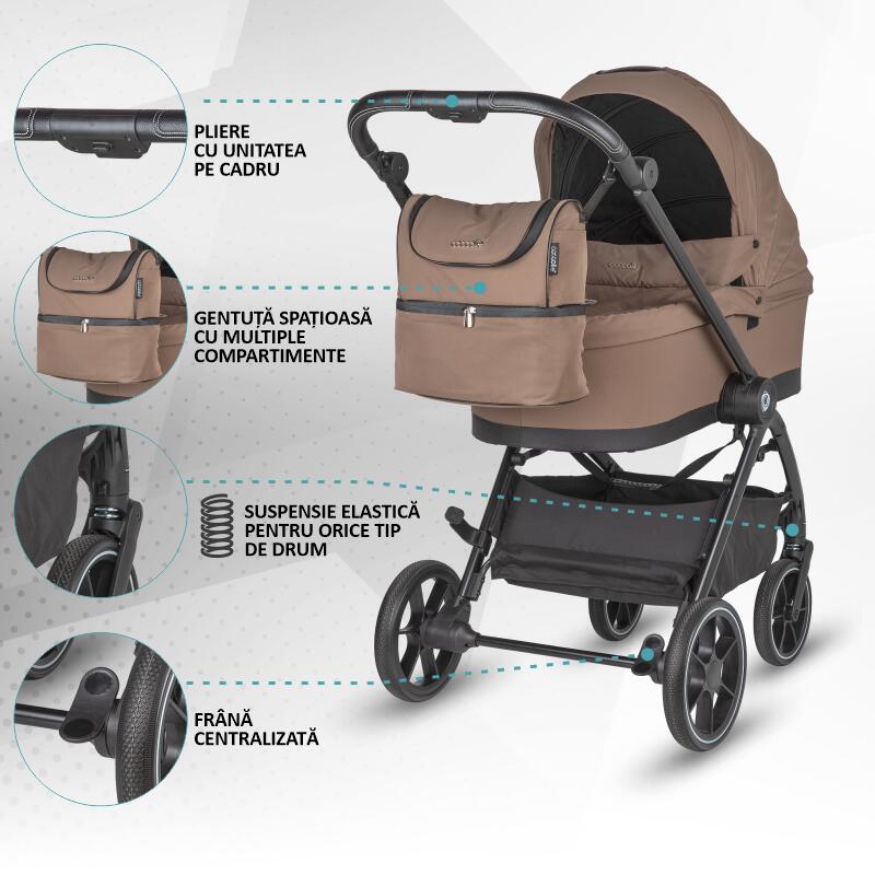 Carucior modular 4in1 Coccolle Serry Light Taupe cu Scoica auto iSize Coccolle Knox Black si Baza isofix iSize Coccolle Knox