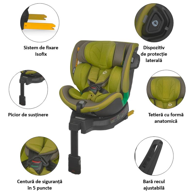 Scaun auto iSize 40-150 cm Coccolle Mago Olive khaki - gogobaby.ro