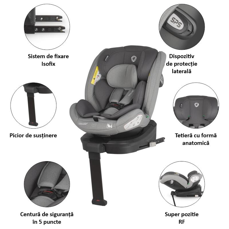 Scaun auto iSize 40-150 cm Coccolle Sidra Moonlit grey+Coccolle protectie bancheta auto mica - gogobaby.ro